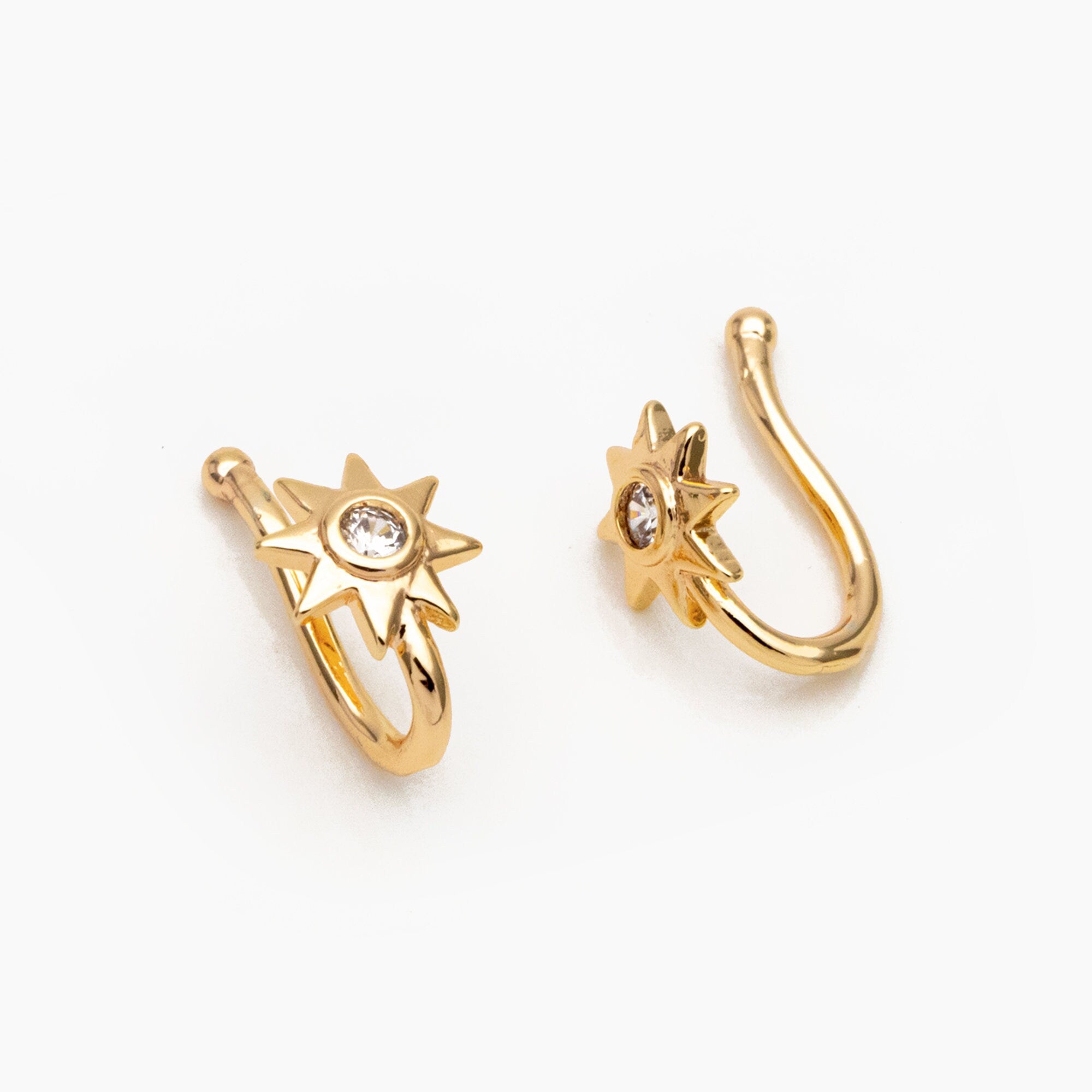 4pcs CZ Pave Gold Sun Nose Cuff, Non Piercing Nose Cuff, Gold plated Brass, Adjustable Fake Nose Rings, Dainty Nose Jewelry (GB-3709-E)